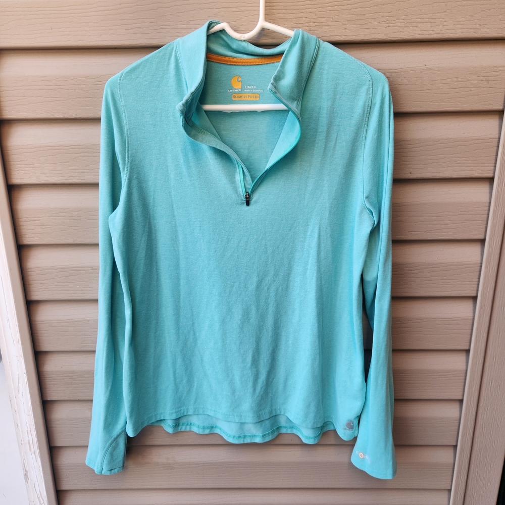 Carhartt Teal and Orange Quarter-Zip Pullover
